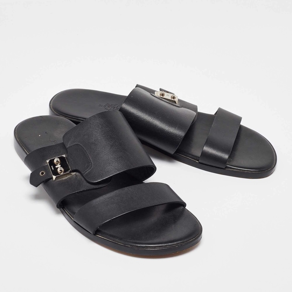 Men’s Hermes Black Leather Flats Eu 45 US 11.5